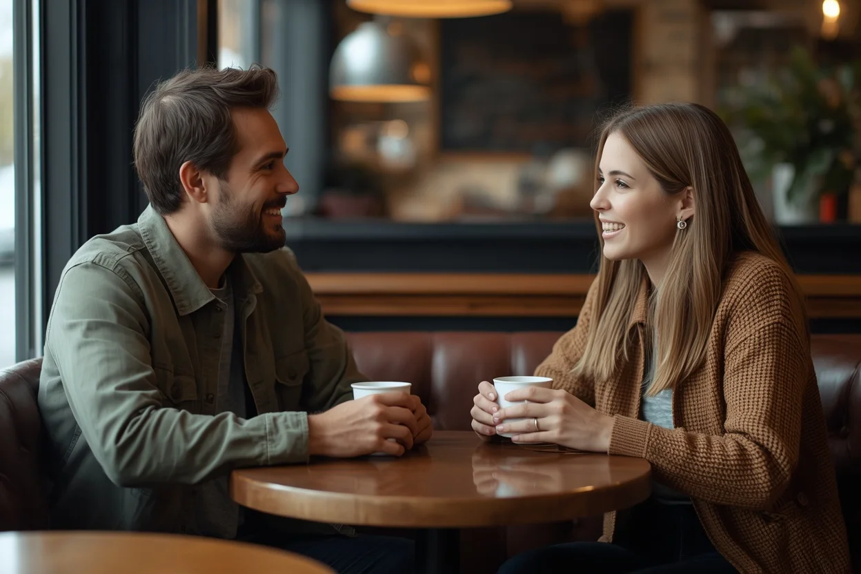 Two people getting to know each other over coffee