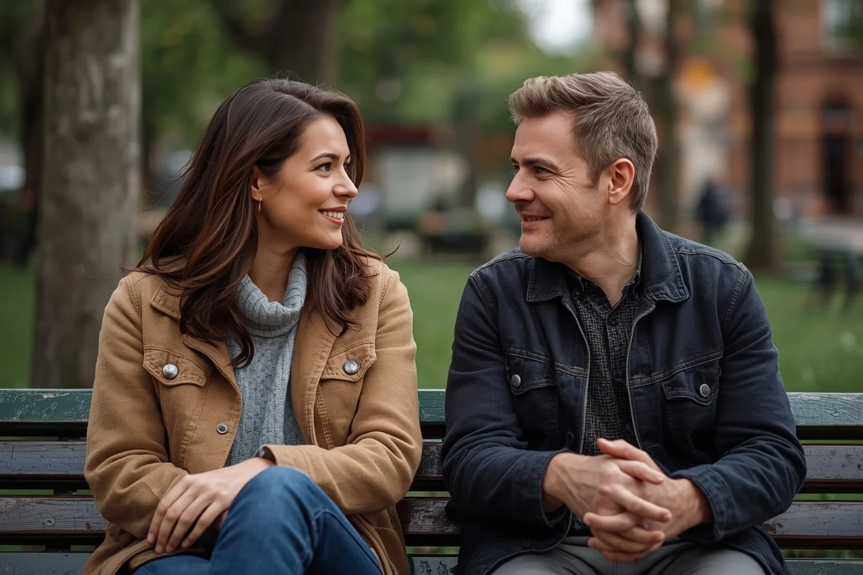 Two people enjoying a conversation outdoors